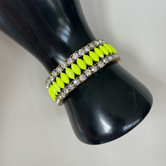 JCREW NWT rhinestone brass neon yellow stretch bracelet prom - Picture 11 of 14
